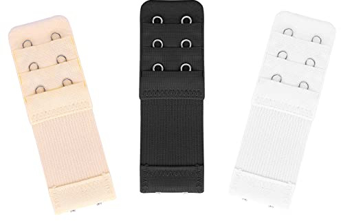 3 Pièces Soutien-Gorge Extender pour Femmes 3 Crochets 2 Rangées sous-Vêtements Extensibles Extension Boucle Extension Sangle Accessoires de Maternité(Noir Blanc Teint Clair)