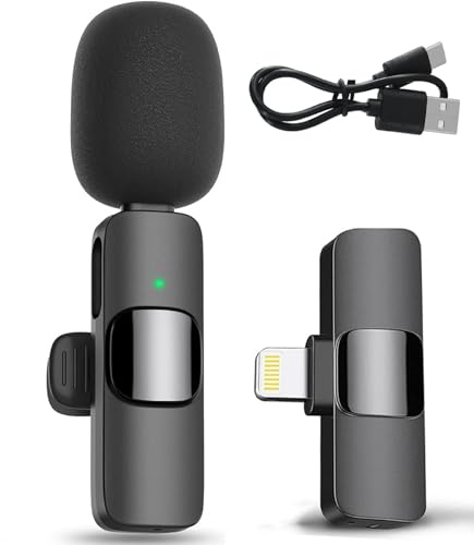 Wireless Microphones for iPhone iPad-Mini Microphone for Video Recording YouTube Interview & Vlog Livestream, Lavalier Lapel Microphone with 2.4G Ultra Low Delay Built in Noise Reduction Chip