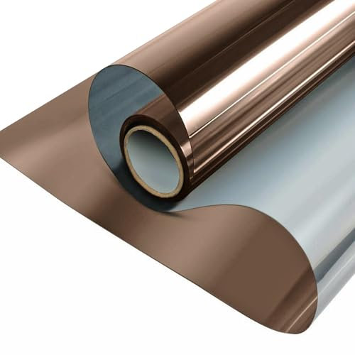 ConCus-T Pellicola per finestre unidirezionale, anti riflesso, oscurante, effetto specchio, copertura per tetti di verande, pellicola solare statica, marrone argento, 30 x 200 cm