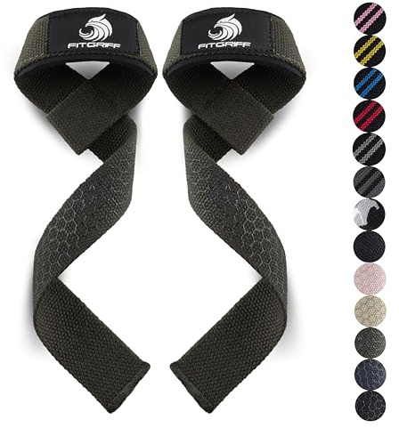 Fitgriff® Straps Palestra - Fascette Sollevamento Pesi - Fasce, Cinghie per Stacchi, Gym, Lifting - Accessori Bodybuilding (Normale (oltre 16cm polso), Army Green (Silicone))