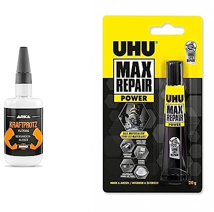UHU Max Repair POWER, Extra starker Reparaturkleber für 1001 Reparaturen, 20 g & 50 g Sekundenkleber extra stark | Inkl. Anti-Austrocknungs-Spitze