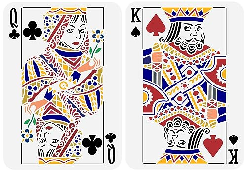 FINGERINSPIRE 2 Stück Spielkarten Malschablone 21x29.7 cm Wiederverwendbare Spaten Pflaumenblüte Königin König Zeichenvorlage Poker Schablone Zum Malen Auf Holz Wand Stoff Möbeln