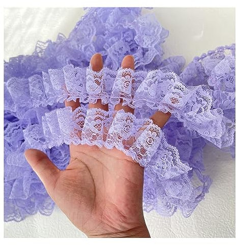 Yurosiay 10 Yard Plissee Spitzenborte 35mm Breite Tüll Rüschen Spitzenbordüre Rüschenborte Blumen Rüschenbesatz Plissierte Spitze Spitzenborte Vintage Spitzen Rüschen für DIY Basteln Nähen Lila