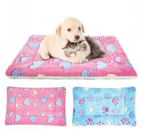 MICOOYO Set mit 2 Hunde- und Katzenkäfigmatratzen - Aus Plüsch - Waschbar - Für kleine Hunde, Katzen und Welpen (Herz, 61 x 40,6 cm)