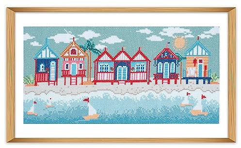 Trimits Große Kreuzstich-Sets – Zählstickerei für Erwachsene, Anfänger und Kinder, e, Wanddekoration (Rahmen nicht enthalten), 11-fädig, Strandhütten