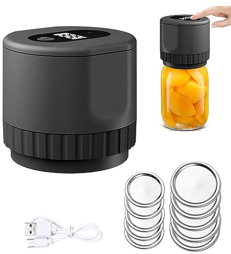 Karlak Cordless Food Vacuum Sealer Machine,Electric Mason Jar Vacuum Sealer Kit Automatic Jar Sealer Kit for Food Storage and Fermentation with Wide-Mouth and Regular-Mouth Mason Jar Lids (Black)