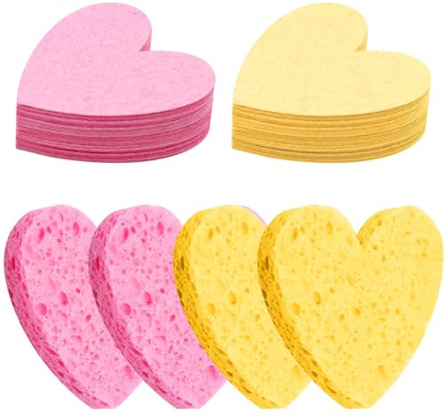 Scettar 20 Pezzi Spugnette Viso Pulizia,Spugnette Viso Compressa,Cuore Spugna Viso, per la Pulizia del Facial, Rimozione Trucco
