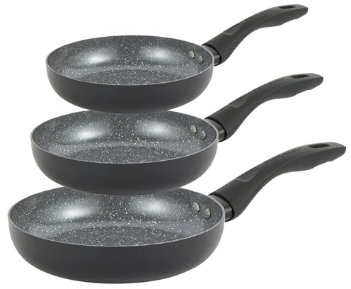 Progress COMBO-8961 Marble Ceramic Frying Pan Set – 3 Piece 20/24/28 cm Pans, Healthy Ceramic Non-Stick Coating Omelette/Egg Pans, PFAS-Free, Induction Hob Suitable, Lightweight Aluminium Cookware