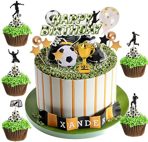 29 Stücke Fußball Geburtstag Torte Dekoration, Kuchendeko Fussball Fußball Cake Topper, Torten Deko Für Partys Geburtstagsfeiern Dekorationen