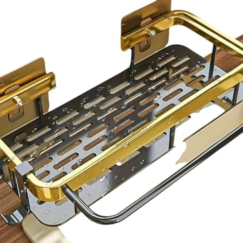 1pc Kitchen Sink Caddy Organizer, Sponge Holder, Drain Rack, Sink Storage Shelf, Dishcloth Holder, Sink Sponge Scouring Pad Rag Rack,-Black Gold 1pc