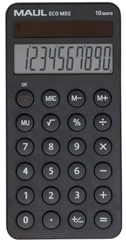 MAUL Taschenrechner schwarz ECO MD 2 Solarbetrieb im Smartphone Format | handlich flach, ablesbares LCD, einhändig bedienbar, Prozent- und Wurzelfunktion, pflegeleichte Tasten, Abschaltautomatik