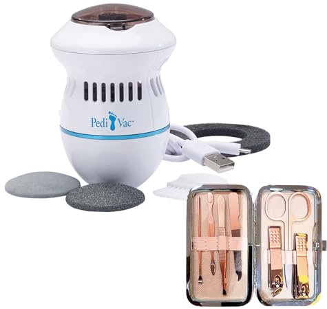 PediVac inkl. Manikür-Set - elektrischer Hornhautentferner - wiederaufladbar - Hornhauthobel - Hornhautraspel - Fußpflege - Pediküre - 2 Aufsätze [grob & fein]