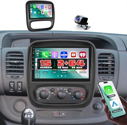 Hikity 2G+64G Autoradio pour Renault Trafic 3 2014-2021/Opel Vauxhall Vivaro 2014-2019 sans Fil Carplay Android Auto, 9'' Écran Tactile Android 15 Radio avec GPS Bluetooth WiFi FM RDS DSP SWC