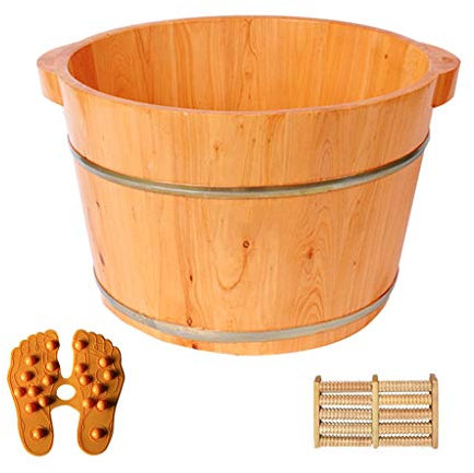 ASerZenith Fußwanne, Fußbecken aus Holz, Fußbadewanne, Fußwaschfass, Saunaeimer aus Holz, Sauna-Spa-Zubehör mit Massagegerät, Fußbad, Holzeimer, Fußbad, Haushaltswaschbecken (Größe: A) (Mehrfarbig)