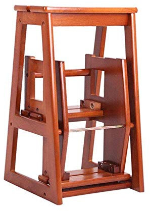 SORVA Kletterhocker für den Innenbereich, 3-stufiger Klappleiterhocker aus Holz für Kinder/Erwachsene, Treppenstühle, tragbares Blumenregal aus Massivholz/Tritthocker/Hoch 64 cm