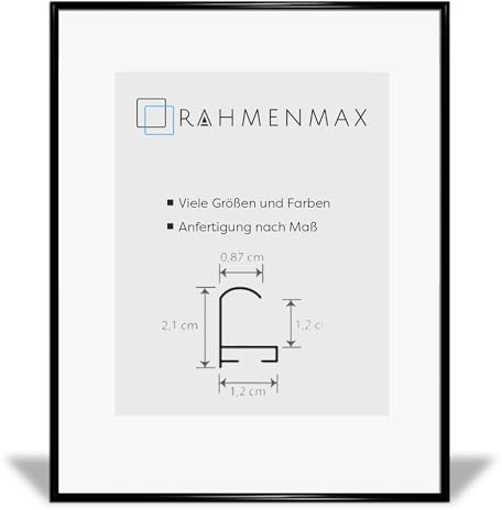 RahmenMax® Ontario Bilderrahmen 48x68,3 cm zum Aufhängen/Bilderrahmen Maßanfertigung möglich/Posterrahmen aus Aluminium/Bilder Rahmen in Schwarz matt mit Acrylglas/Puzzle Rahmen
