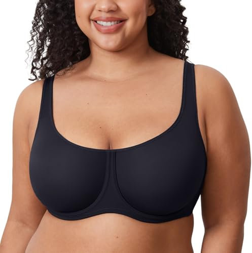 Delimira Women's Confishape Underwire Unlined Bra Full Coverage Plus Size Comfort Support Bras Black 36E