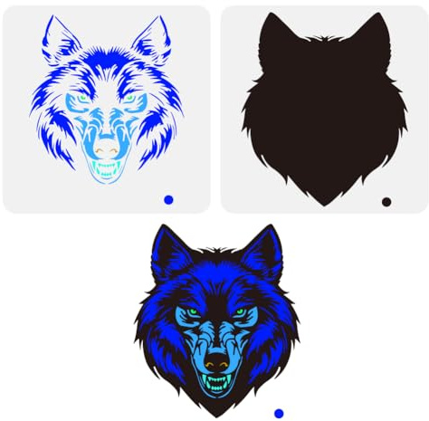 FINGERINSPIRE 2 Stück Mehrschichtige Wolfsgesicht Schablone Groß 30x30cm Wilde Wolfs Malschablonen Wiederverwendbare Wolfskopf Vorlagen Tiermotive Zeichenvorlagen Für Wände Stoffe Fliesen Böden Holz