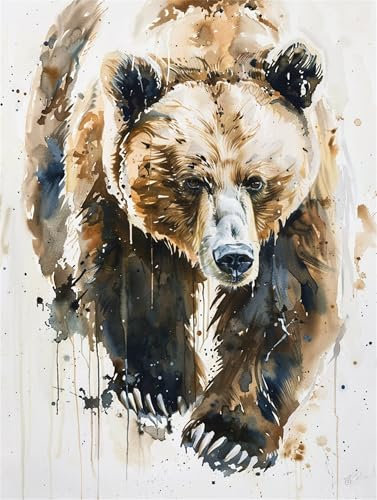 Braunbär Malen Nach Zahlen Erwachsene, Tier Malen Nach Zahlen Kinder Klein 70x100cm, DIY Set Erwachsene Handgemalt Leinwand Ölgemälde, Acrylfarbenn mit 3 Set Pinseln, Zimmer Deko Aesthetic -Y632