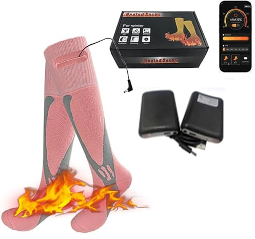 Elektrische Beheizte Socken, 5000mAh Fußwärmer mit Smart App Control 3 Modi wiederaufladbare thermische Heizung Fußwärmer Radfahren Skifahren elektrische warme Socken ﻿ (rosa, Eine Größe für alle)