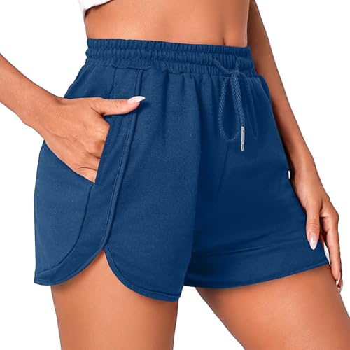 Litherday Short Femme Short de Sport Femme Été Fente latérale | Pantalon Court Respirant Doux avec Poches Cordon pour Sport