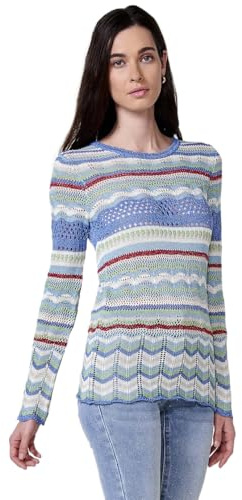 Koroshi Jersey Tricot a Rayas con Cuello Pico para Mujer, de Color Multicolor/Multi-Coloured, Talla L