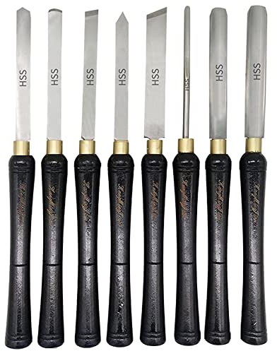 Woodworking Tools,8 Piece Set Lathe Chisel HSS Steel Blades Wood Turning Tools with Quality Wood Handle, Wood Lathe Chisel Cutting Carving Professional Gouges Set