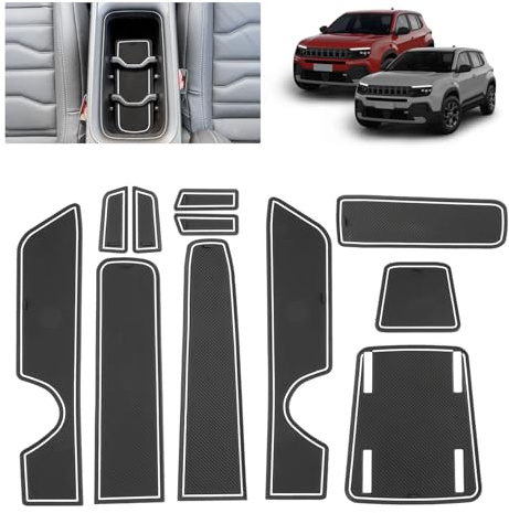 BSTW Auto Antirutschmatten für Jeep Avenger SUV (2023-2025 2026) | Originalgetreue Gummi Matte für Mittelkonsole, Getränkehalter & Türmulden | Passend für Jeep Avenger EV, Hybrid, 4x4, 4XE (Weiß)