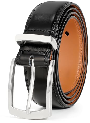 JASGOOD Ceinture Homme en Cuir Noir, Réglable pour Pantalon avec Boucle Ardillon, Largeur 3,3cm, Taille M (120cm), Perfecte pour Homme Adultes