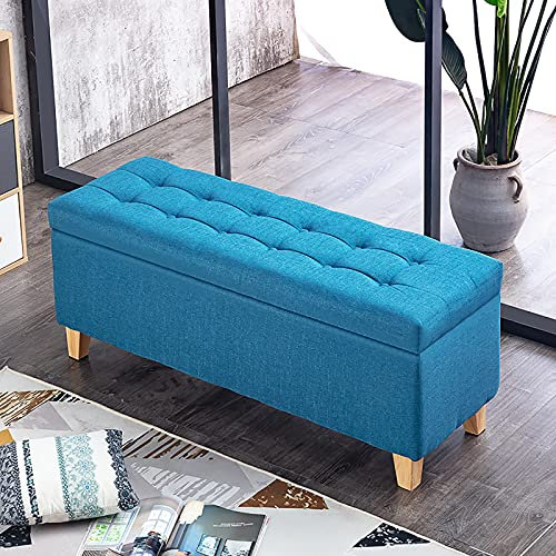 Moderne Polsterbank mit Schuhwechselaufbewahrung, Leinen, für Wohnzimmer, Schlafzimmer, 60 x 40 x 45 cm, Blau