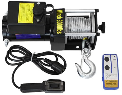 VNATWGOO Treuil éLectrique éTanche 3000Lb-4000Lb, Treuil De Voiture 12V/24V avec Double TéLéCommande, pour RéCupéRation Hors Route, Auto-Sauvetage dans Le Sable, Levage De VéHicule,3000lb-12V