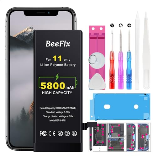 Beefix Batteria per iPhone 11 : 5800mAh Li-Ion batteria di ricambio per iPhone 11 con strumenti di riparazione Batteria compatibile con il modello A2111, A2221, A2223