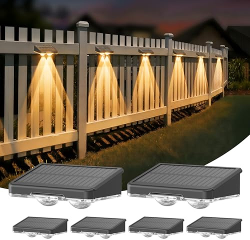 DANCINGBOAR 6 Pack Solar Fence Lights Outdoor Garden, Solar Wall Lights Waterproof IP65 with Warm White & 6 Colored & RGB Color Changing for Patios-Yard Decoration