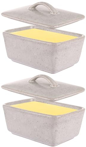 VIDETOL 2 Pcs Porcelain Butter Dish with Lid, Ceramic Butter Container with Handle, Butter Keeper Butter Holder for Counter, Cream Cheese Container Storage