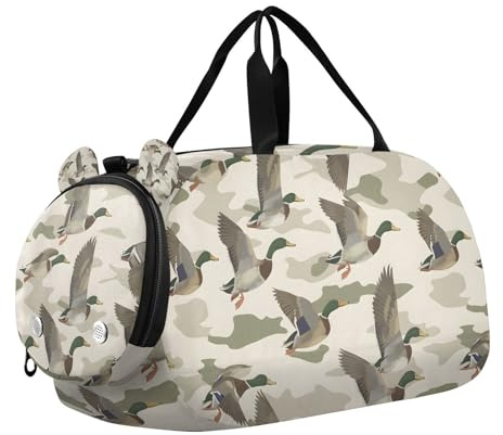 Travel Duffle Bag for Kids Boys Girls Wild Duck Camouflage Sports Bag Overnighter Duffle Sleepover Weekender with Shoes Compartment