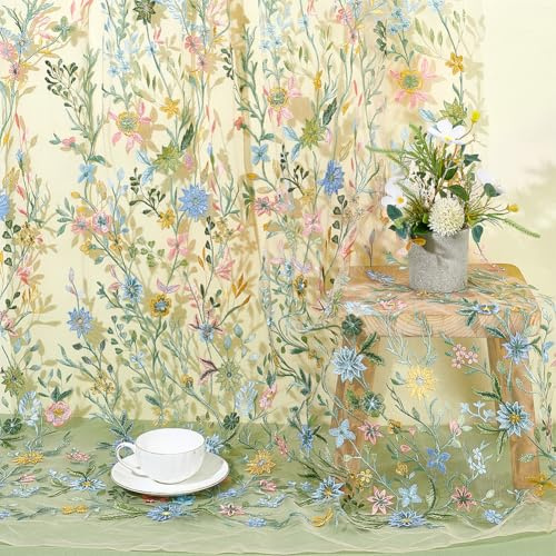 NBEADS 1 Yard Bestickter Blumen Spitzenstoff, 1.6 M Bestickter Spitzenbesatz Aus Polyesternetz Stickerei Tüllstoff Bekleidungszubehör Für Schminktisch Diy Bastelarbeiten Vorhänge, Sandy Brown