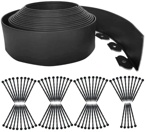 Landscape Edging 49FT,Garden Edging Borders Black [Extra Tall 4IN High] with 75pcs Plastic Stakes, Lawn Edging Flexible DIY Fence for Landscaping,Flower Bed,Grass,Gravel,Tree Surrounding