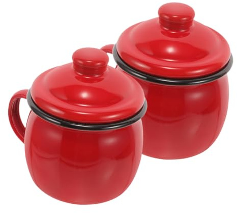 Alipis 2 Stück Emaille Tassen mit Deckel Retro Emaillierte Teetasse Mikrowellengeeignet Vielseitiger Trinkbecher für Zuhause Büro Outdoor und Partygebrauch