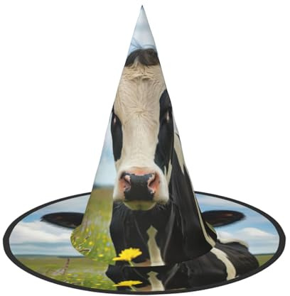 WOmeng Sombrero de bruja con estampado de vaca lechera para Halloween, accesorio de disfraz de carnaval, plegable, ligero, para festivales