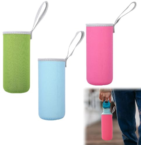 Funda Aislante para Botella de Agua,Fundas Protectoras para Botellas de Vidrio,Funda Aislante Antideslizante para Botellas De Vidrio (Rojo Rosa + azul + verde)