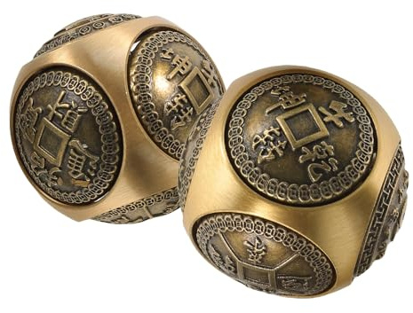 SOESFOUFU 2 Stück Baoding Bälle Aus Messing 38mm Mit Sechseckiger Prägung Handgymnastikball Handkräftiger Therapieball Chinesischer Stressball Für Handtraining Und Entspannung