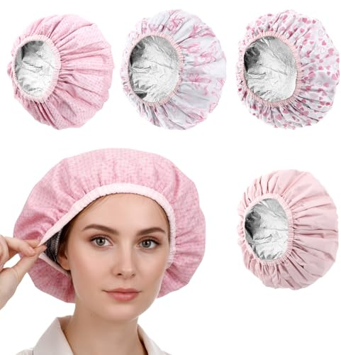 Guduling 4 Stück Deep Conditioning Hair Cap,Haarhaube zum Färben,Duschhaube Damen Wasserdicht,Wiederverwendbare Doppellagig Haarpflege Hair Cap für Zuhause und den Salongebrauch