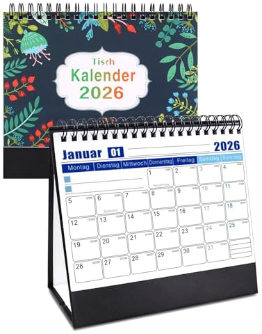 Feelorna Calendario de mesa 2026, calendario mensual con lista de tareas y resaltar días festivos, pequeño calendario para la oficina, calendario de mesa 2026, calendario semanal de 20,5 x 18,5 cm