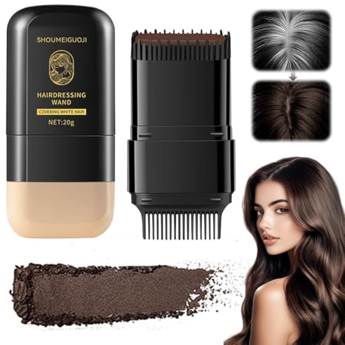 NOPVUFA Bâton De Coloration Instantanée avec Peigne Intégré, Double tête Bâton De Teinture pour Cheveux Imperméable, Teinture Cheveux Femme, Cache Racines Cheveux Blanc (Brun Foncé)
