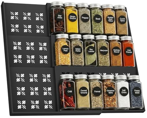 Estefanlo Spice Drawer Organiser, Drawer Spice Organiser,Spice Drawer Insert, Spice Organiser, Spice Rack for Drawer, Spice Rack Organiser(Black)