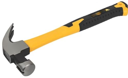 FIBREGLASS Claw Hammer 20OZ (0.57KG), Drop-Forged, Hardened & Tempered Carbon Steel Head, Fibreglass Ergonomic Soft-Grip Handle, 1 in Pack