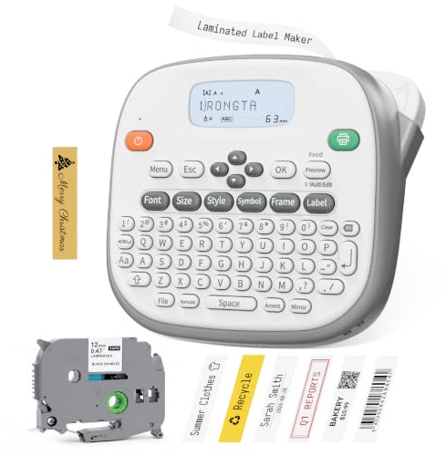 Rongta TD210 Bluetooth handhållen etikettmaskin med 1 tejp, bärbar etikettskrivare QWERTY tangentbord, för hem, kontor, lagerorganisation