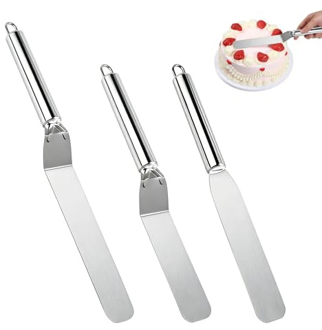 UZYXC Set De 3 Piezas Cuchillo De Tarta Y Espátula Angular De Acero Inoxidable, Espátula De Tarta Para Extender Nata Y Glaseado, Ideal Para Hornear Y Decorar Tartas