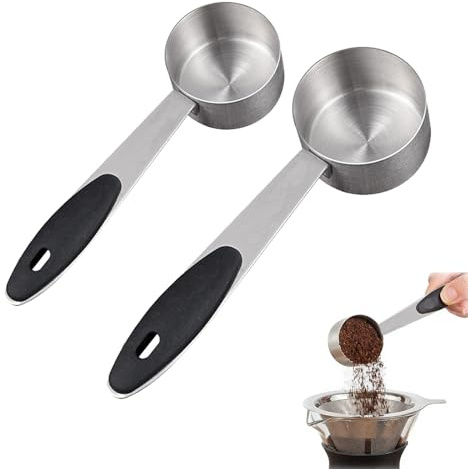 Juego de cucharas medidoras de café 2 Piezas 30 ml y 60 ml, cucharas de Acero Inoxidable con Mango de Silicona Antideslizante, medidores precisos para café, té, harina y Especias