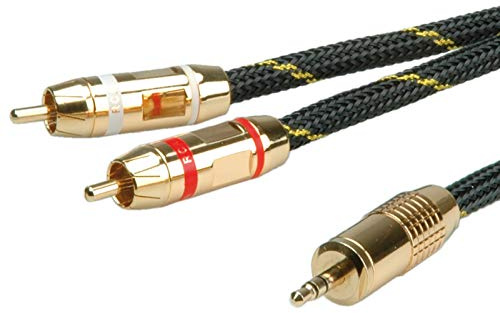 ROLINE GOLD câble aux - 3,5 mm Stéréo 2 x Cinch mâle - câble audio - manteau en nylon noir - 2,5 m